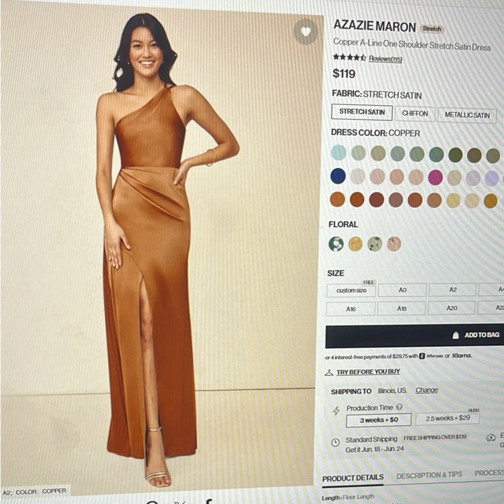 Copper One Shoulder Bridesmaid Dress